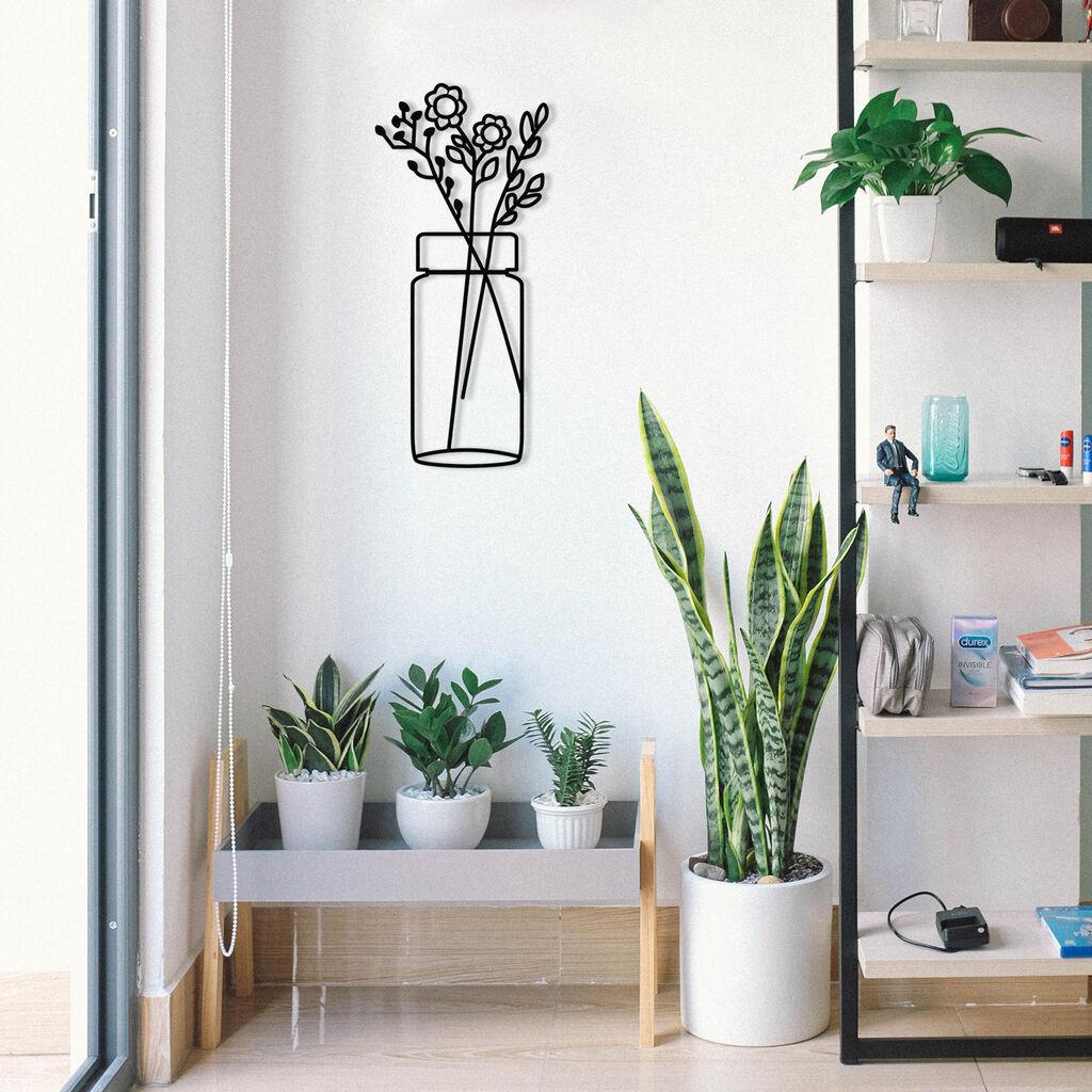 Wallity Zidna dekoracija Flower 1, 27x60 cm, 1.2mm, Crna