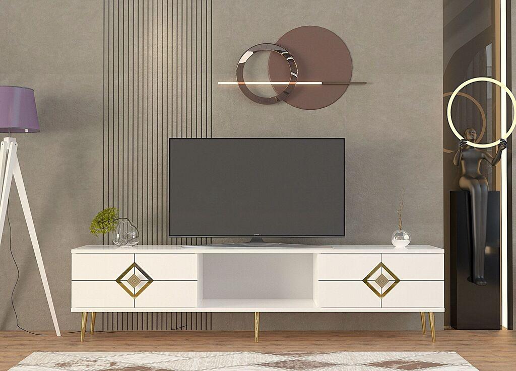 Hanah Kućni TV škrinja Robber, 150x40,6x29,6 cm, bijelo-zlatna boja