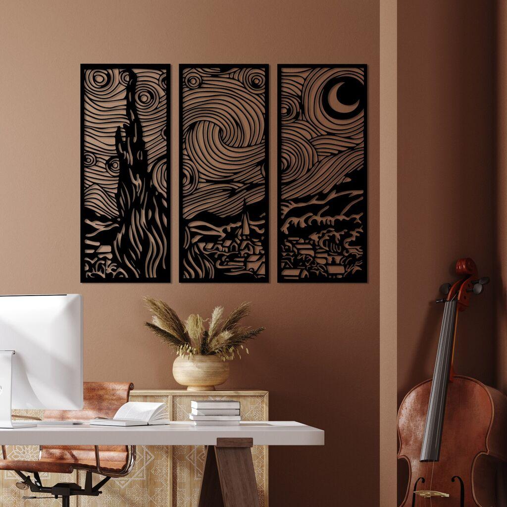 Wallity Zidna dekoracija Vangogh, 3x30x73 cm, 1.5 mm, Crna
