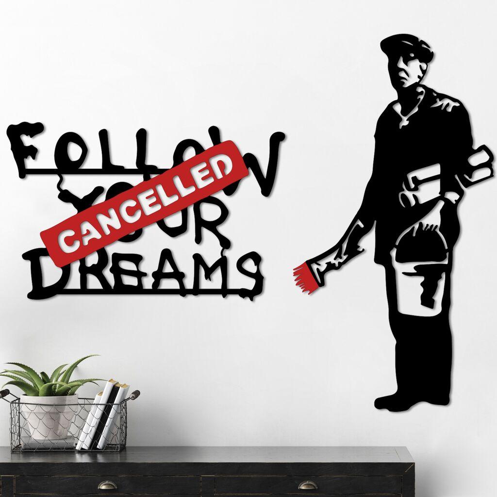 Wallity Zidna dekoracija Banksy Metal 06, 64x42 46x87 cm, Crno-bijelo-crvena