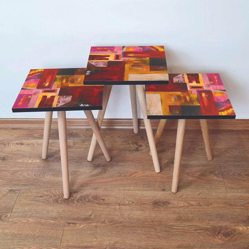 Hanah Home Club set stolića za kafu 3Shp55, 3 dijela, Šareni