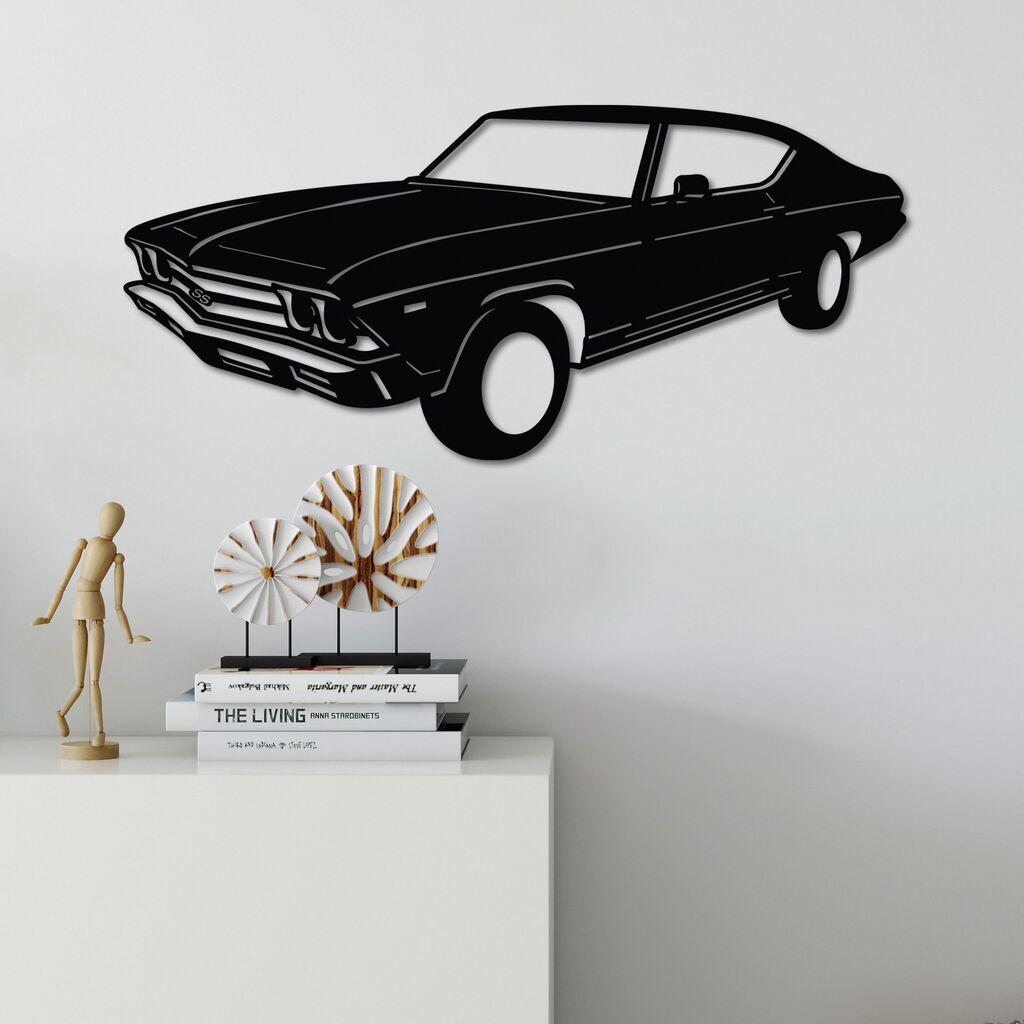 Wallity Zidna dekoracija Chevrolet Chevelle SS 1969 Malibu, 60 x 28 cm,  Crna