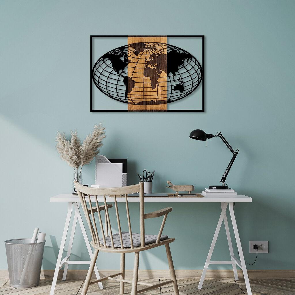 Wallity Zidna dekoracija World Map - 326, 87x3x58 cm, Crna