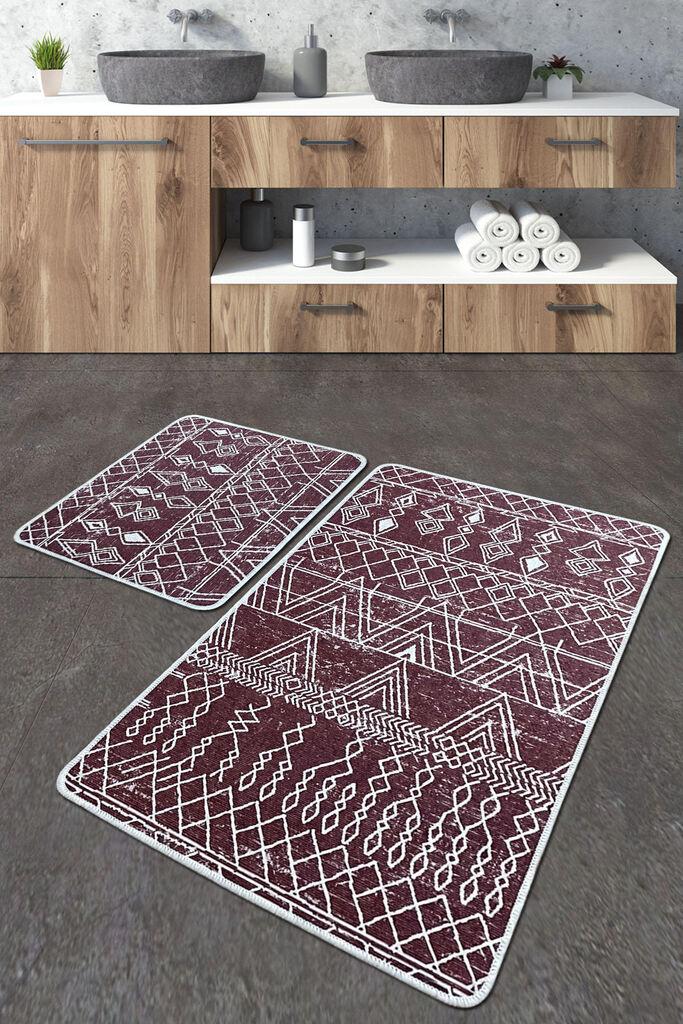 L'essentiel Maison Straordinario tepih za kupatilo, 2 komada, bordo-bijeli