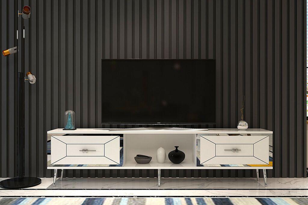 Hanah Kućna TV komoda Arno, 150x40,6x29,6 cm, Bijelo-srebrna