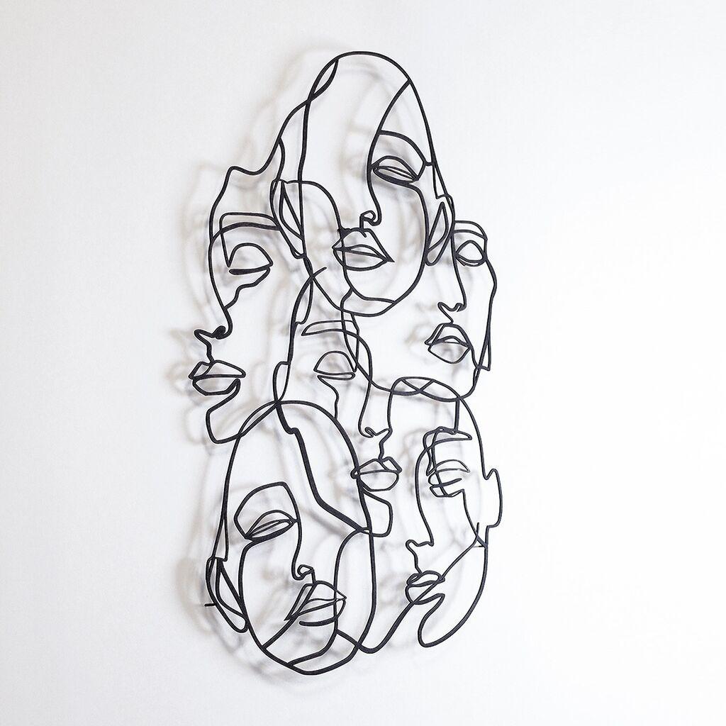 Wallity Zidna dekoracija Faces Line Art- APT743 L, 73 x 99 cm,  Crna