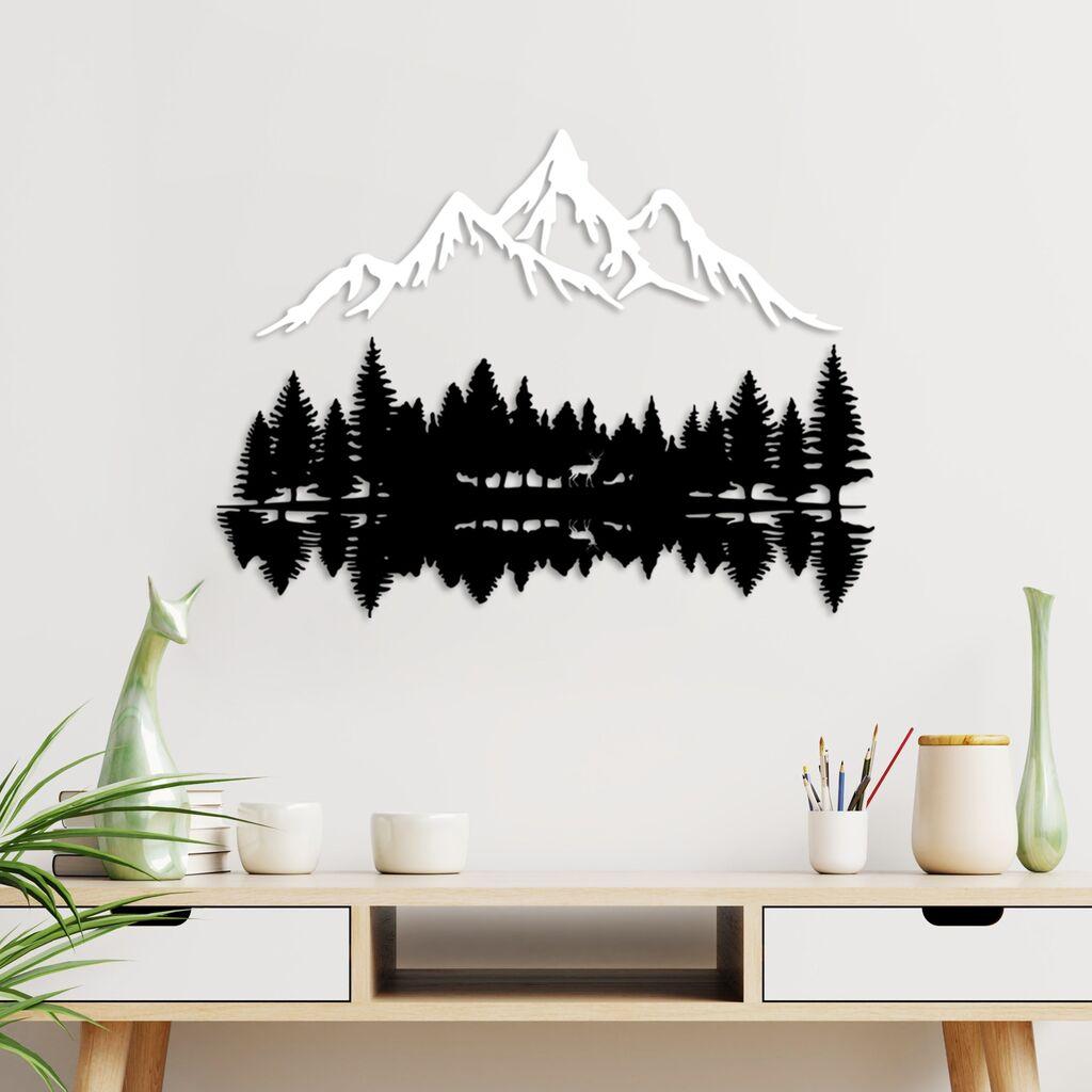 Wallity Zidna dekoracija Nature And Mountain-12, 62x22cm 70x51cm 1.5mm, Crno-bijela