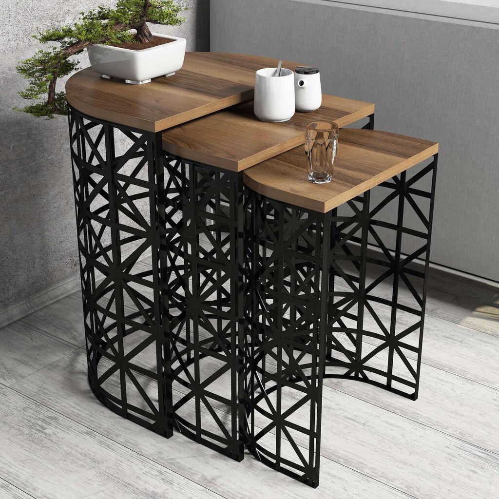 Hanah Home Set klub stočića Stil Metal Ferforje, 3 komada, Orah