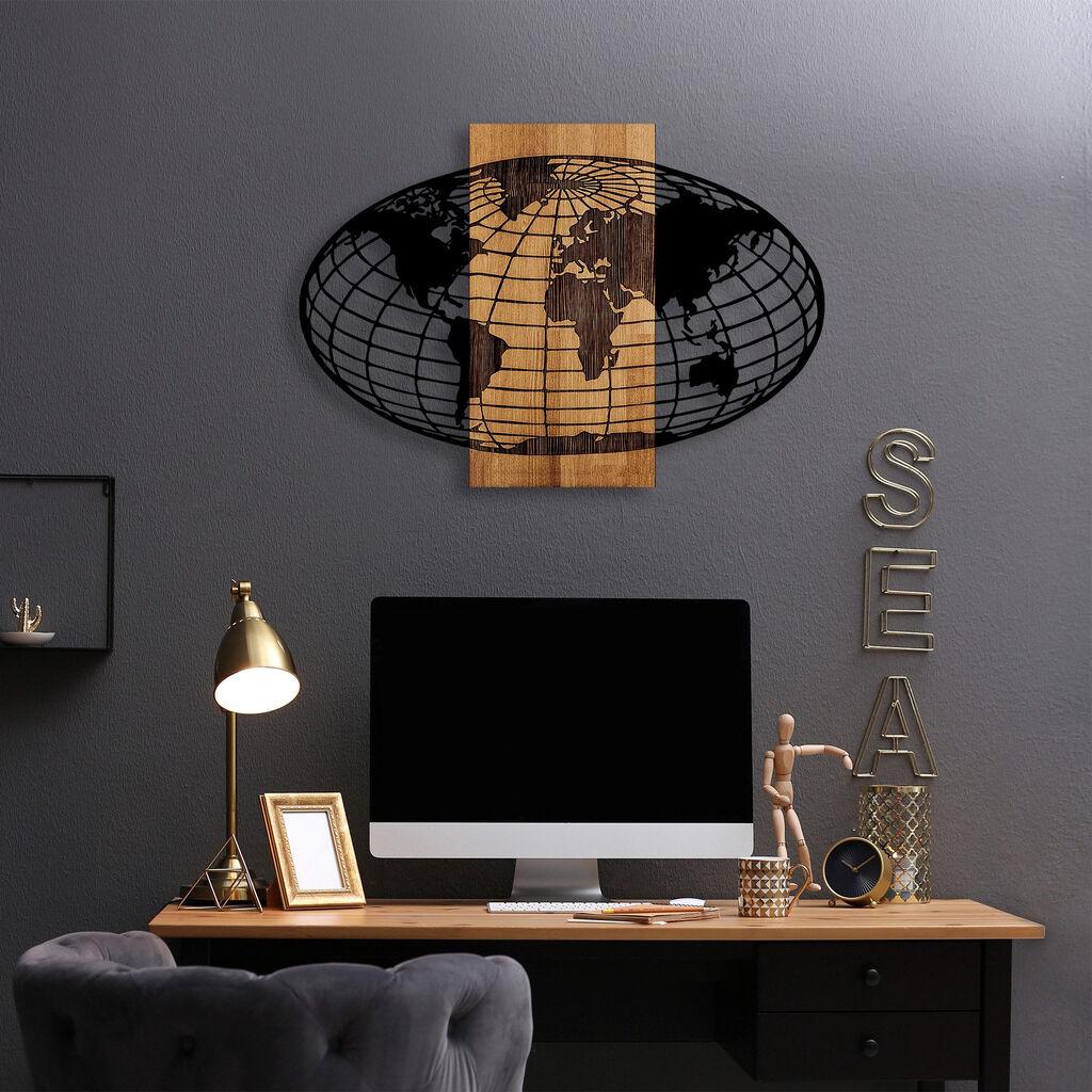 Wallity Zidna dekoracija Wold Map - 332, 87x3x58 cm, Crna