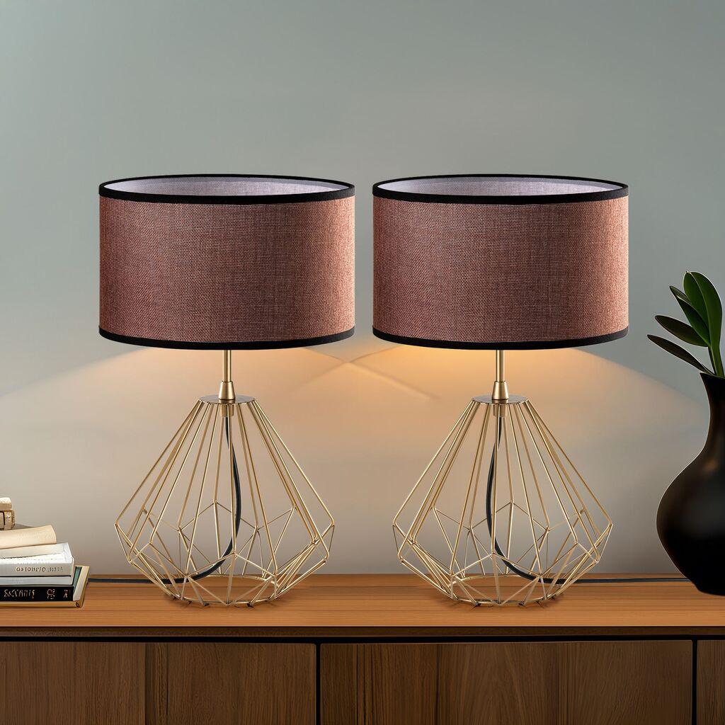 Opviq Set stolnih lampi Diamond-S-713, 25x25x43 cm, IP20, 2 komada, Smeđe-zlatna boja