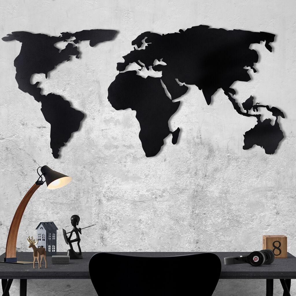 Wallity Zidna dekoracija World Map Silhouette, 60x120cm, Crna