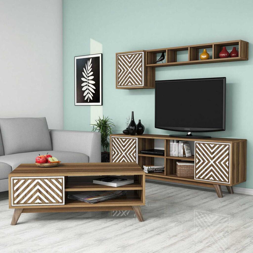 Hanah Home Set TV komoda i klub sto Inci, 4 komada, Orah-bijeli