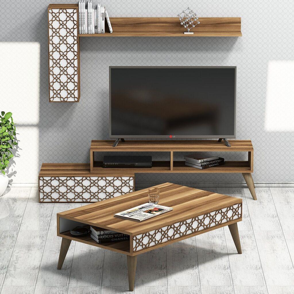 Hanah Home Set namještaja za dnevni boravak Planet, 3 dijela, Orah-bijela