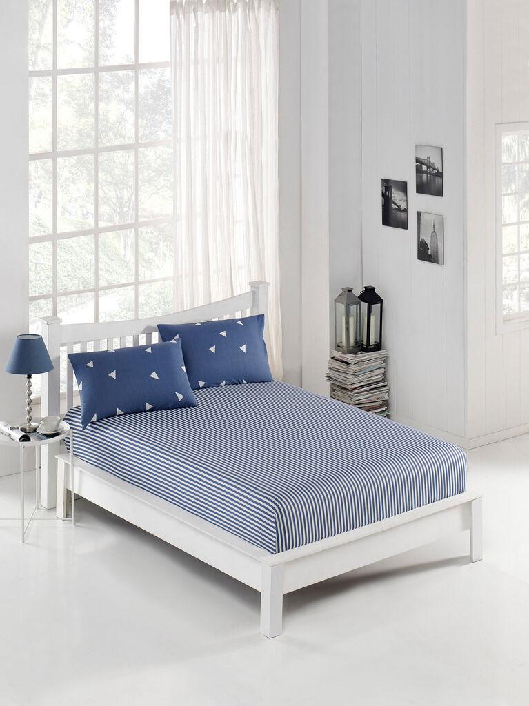 L'essentiel Maison Set posteljine i 2 jastučnice Ucgen, 160x200+20 cm, Plavo-bijela