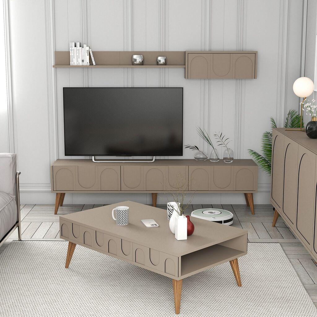 Hanah Home Set TV ormarić i klub stolić Lyon 3, 4 dijela, Smeđa