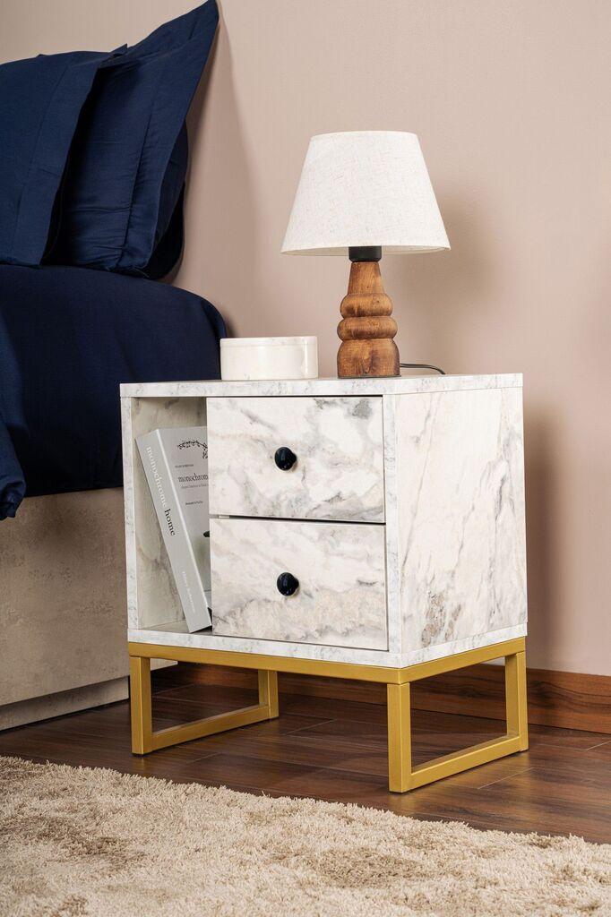 Hanah Home Noćni ormarić Glimmer, 45,2 x 50 x 29,5 cm, Bež-zlatna