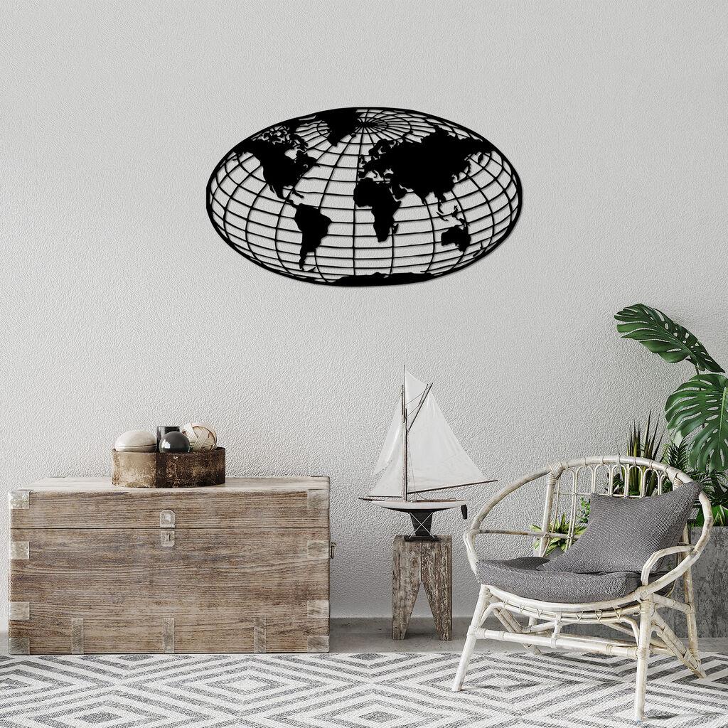 Wallity Zidna dekoracija World Map 6, 84 x 47 cm,  Crna