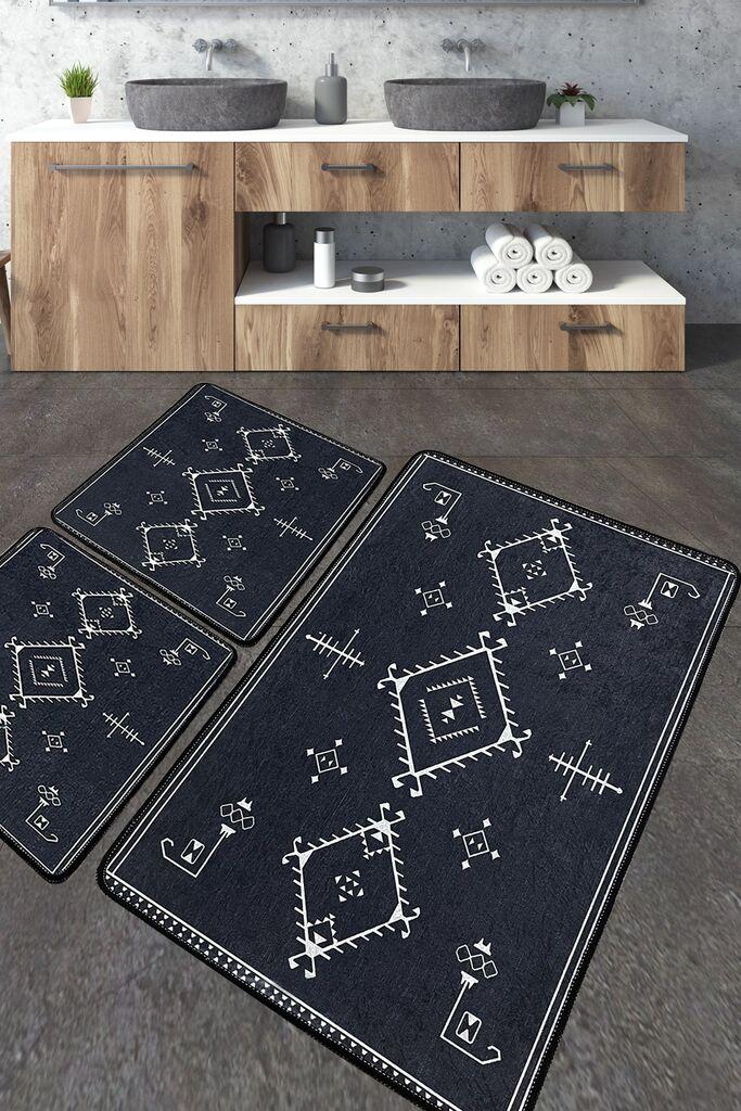 L'essentiel Maison Set od 3 kupaonska tepiha Tamno siva