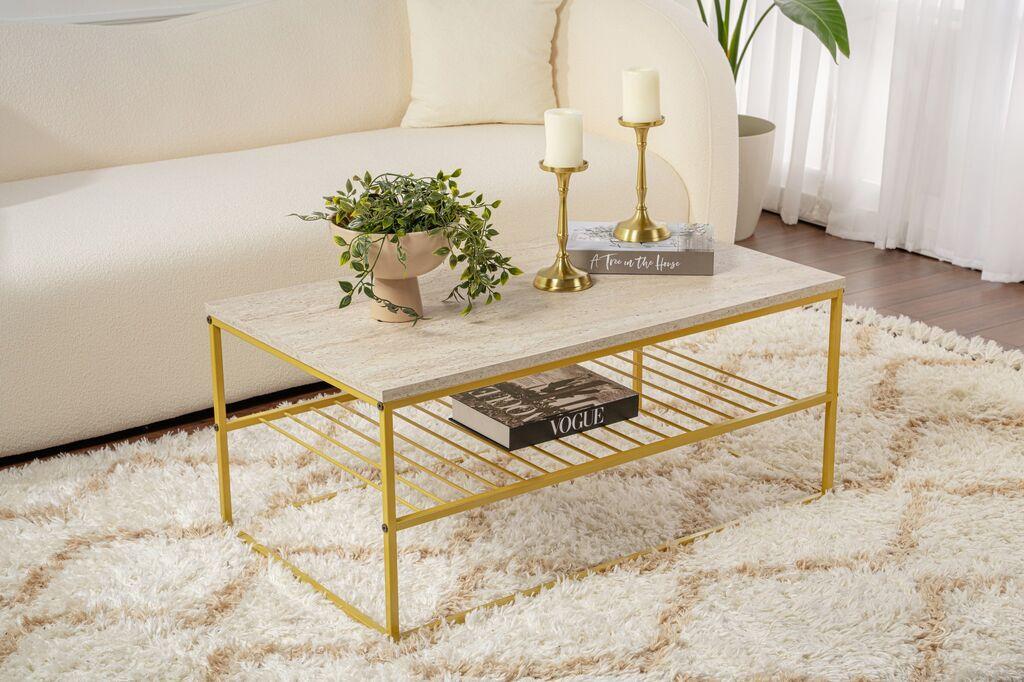 Hanah Home Club sto Asude, 95x42x55 cm, krem-zlatna boja