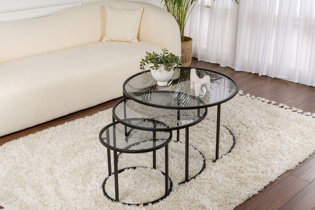 Nordure Club set stolova Aurum, 42x35x42cm, 60x39x60cm, 80x43x80cm, 3 dijela, crna