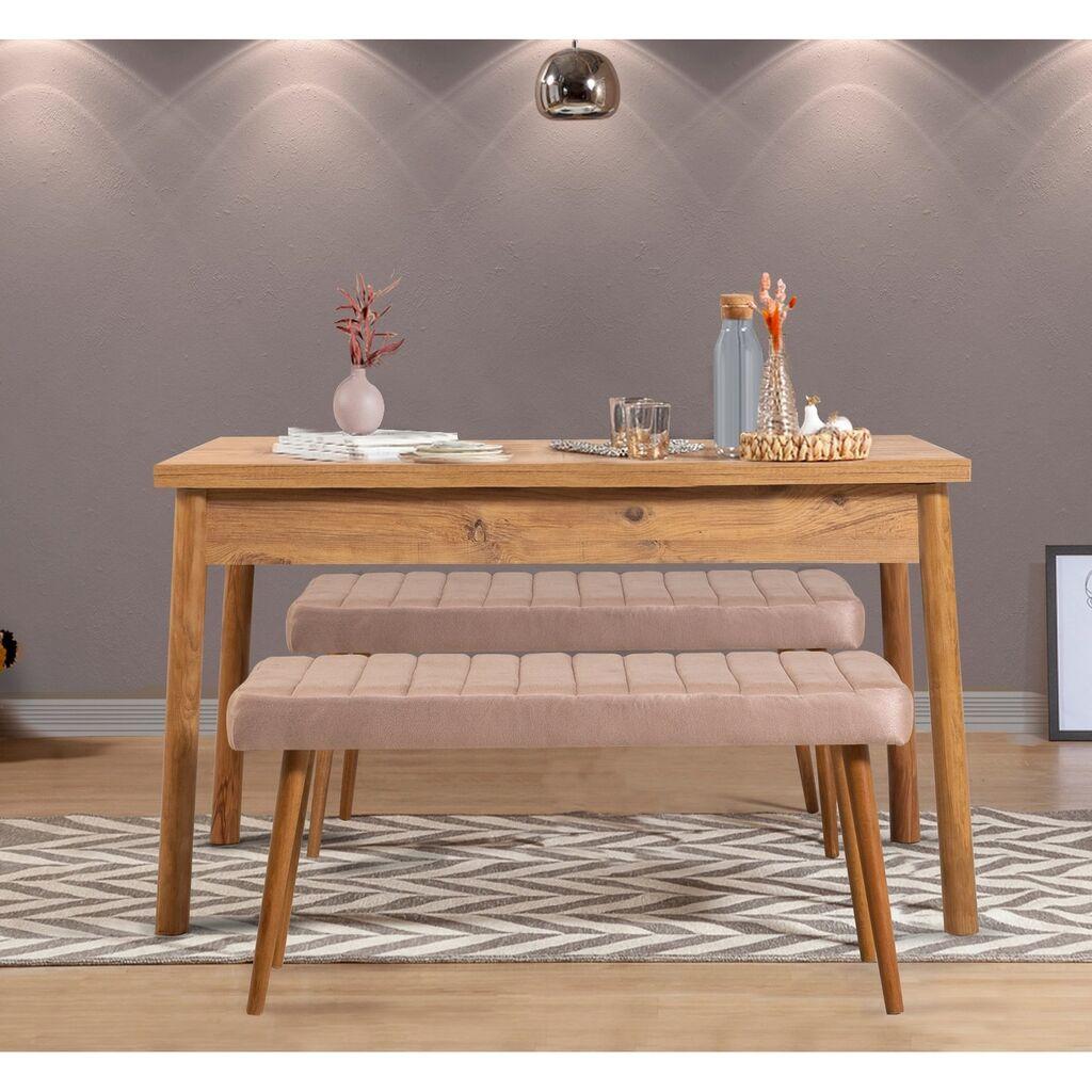 Hanah Home Set Trpezarijski sto i 2 klupe Costa 0900, Prljavo roza
