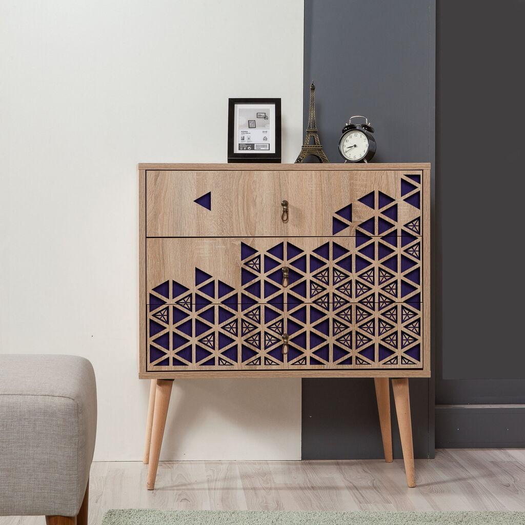 Hanah Home Komoda s ladicama Trio-123, 80x90x40 cm, Boja hrasta