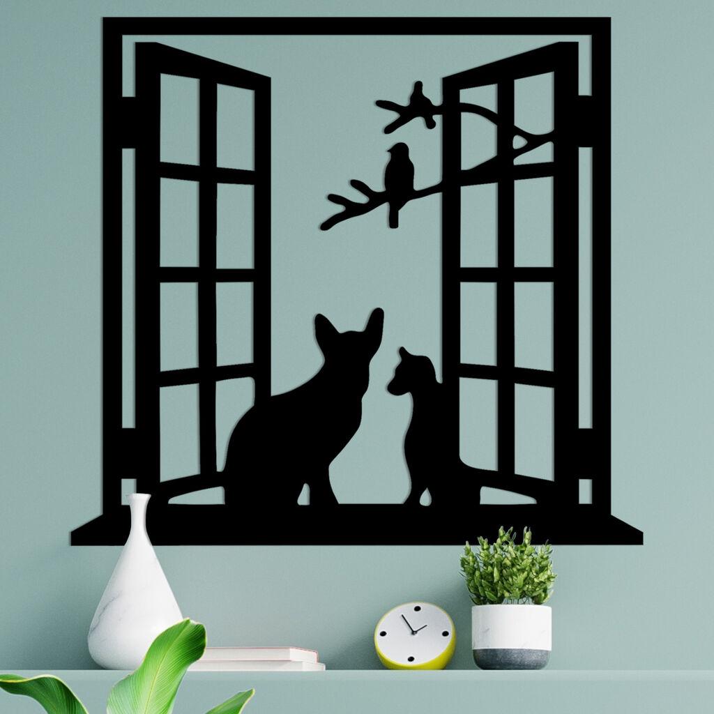 Wallity Zidna dekoracija Cat In The Window, 100x0.15x92 cm, 1.5 mm, Crna