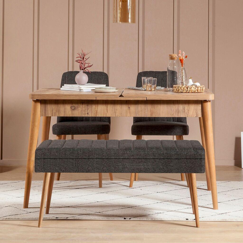 Hanah Home Set Trpezarijski sto, 2 trpezarijske stolice i klupa Vina 1053 3, Crna