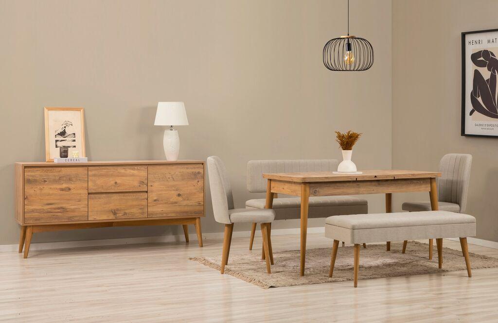 Hanah Home Trpezarijski set Vina klupa 04 1005, 6 dijelova, krem