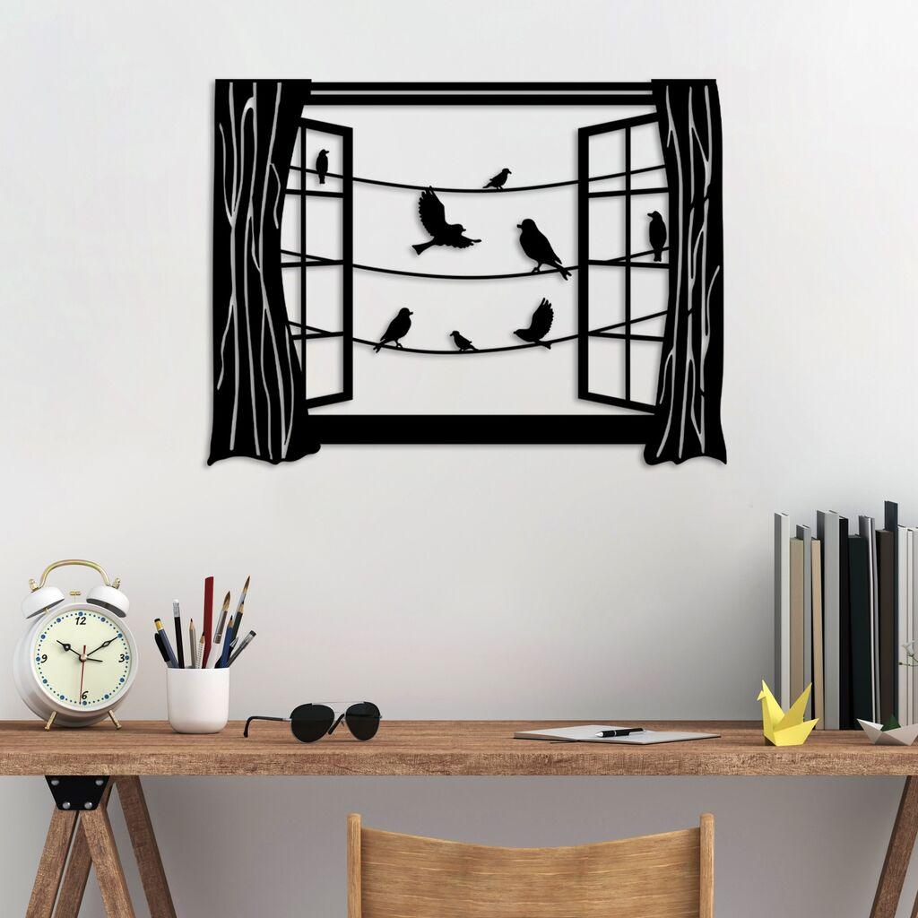 Wallity Zidna dekoracija Birds in Front Of The Window - 4, 50 x 38 cm,  Crna