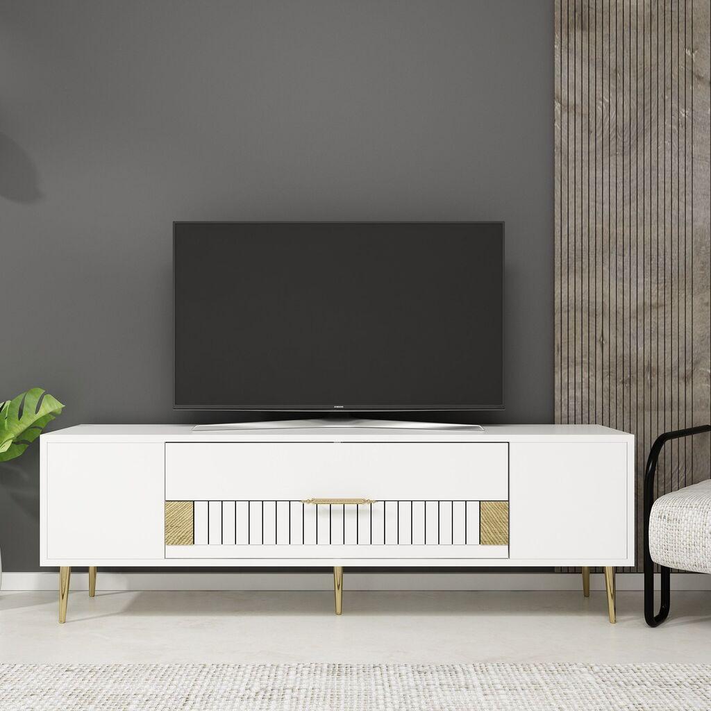 Hanah TV ormarić Decolp4, 150x48,2x29,6 cm, Bijelo-zlatna boja