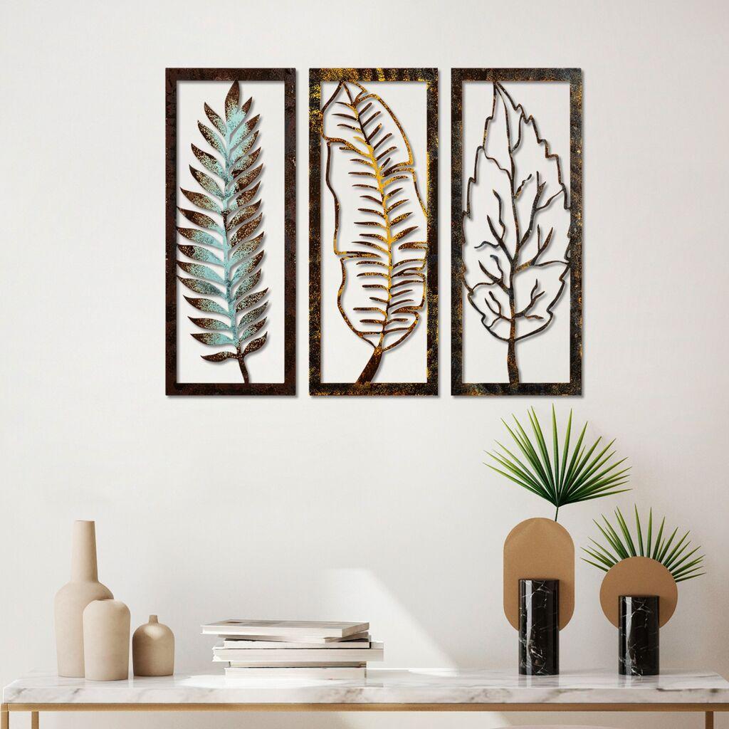 Wallity Set zidnih dekoracija Leaf 35, 55x22x1.5 cm, 1.5 mm, 3 komada, Šarena