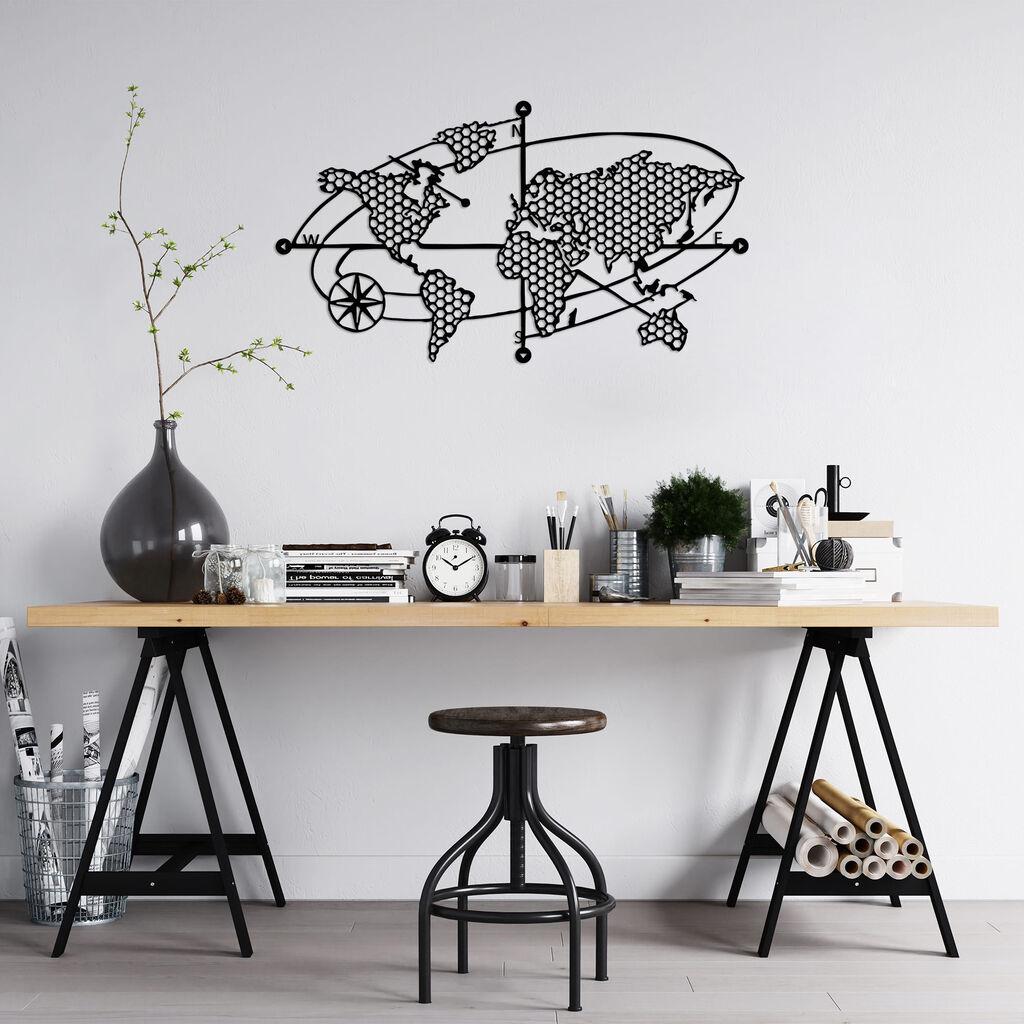 Wallity Zidna dekoracija World Map 1, 70 x 39 cm,  Crna