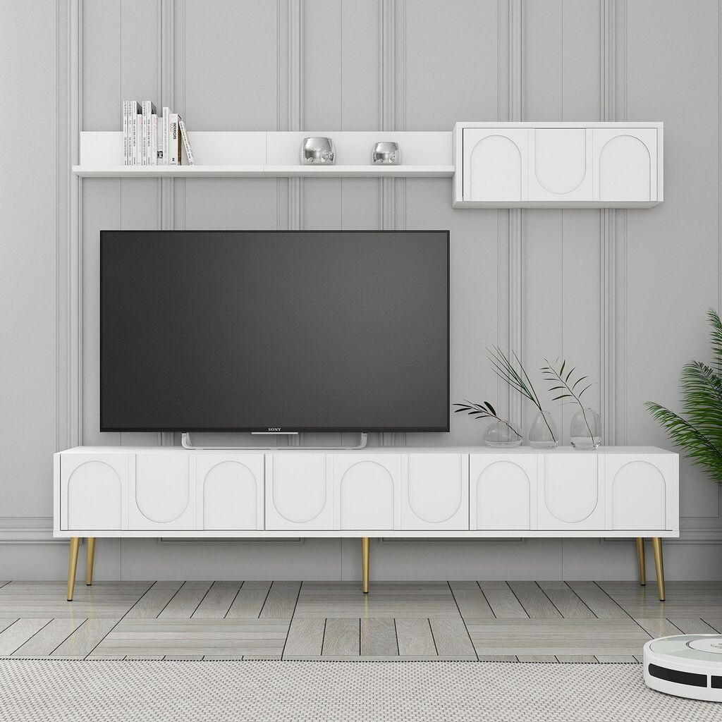 Hanah Home TV komoda s policama Lyon 2, 180 cm, Bijelo-zlatna