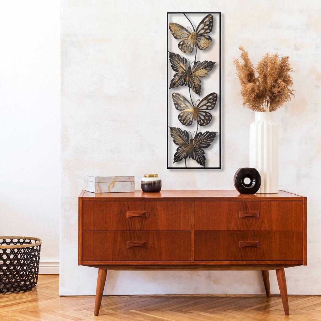 Wallity Metalna zidna dekoracija leptirići 100x35 cm crno-zlatni