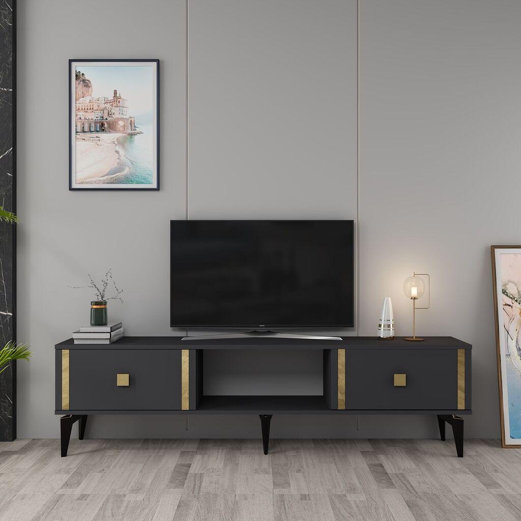 Hanah Home TV komoda Doruk, 150x44,6x29,6 cm, antracit-zlatna