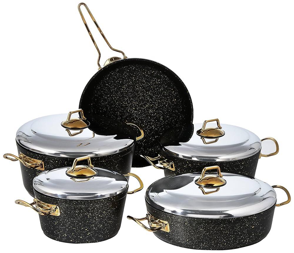 Set 9/1 Premium Granistone Sivi 4Šerpe Sa Poklopcem+Tiganj