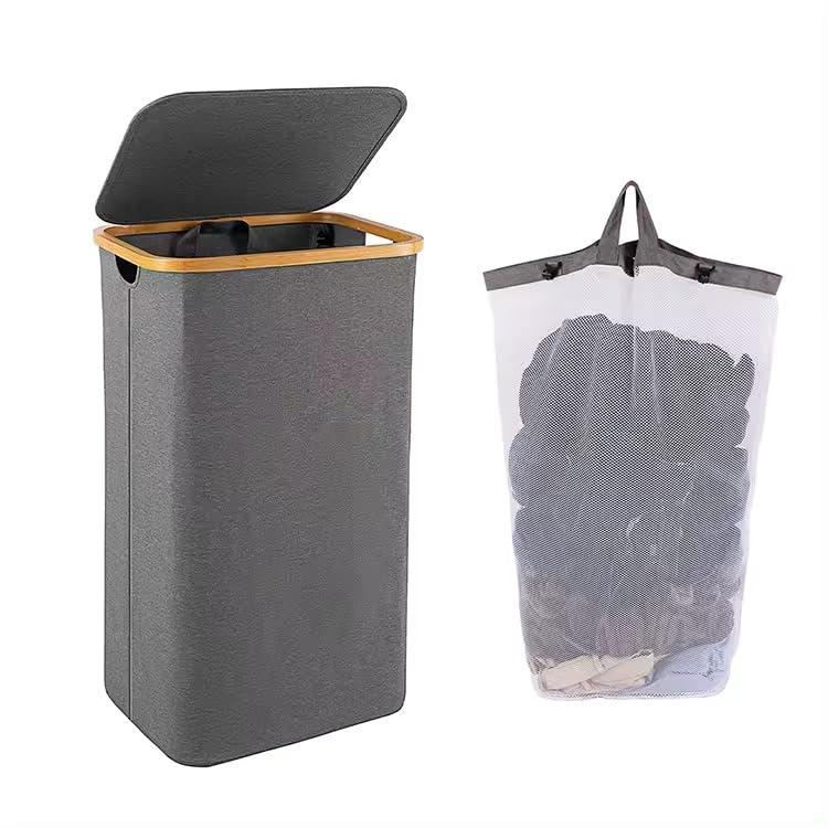 BOLZZ Korpa za veš od bambusa, siva