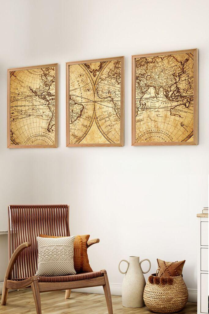 Wallity Set uramljenih MDF slika Myk3010-1, 3 dijela