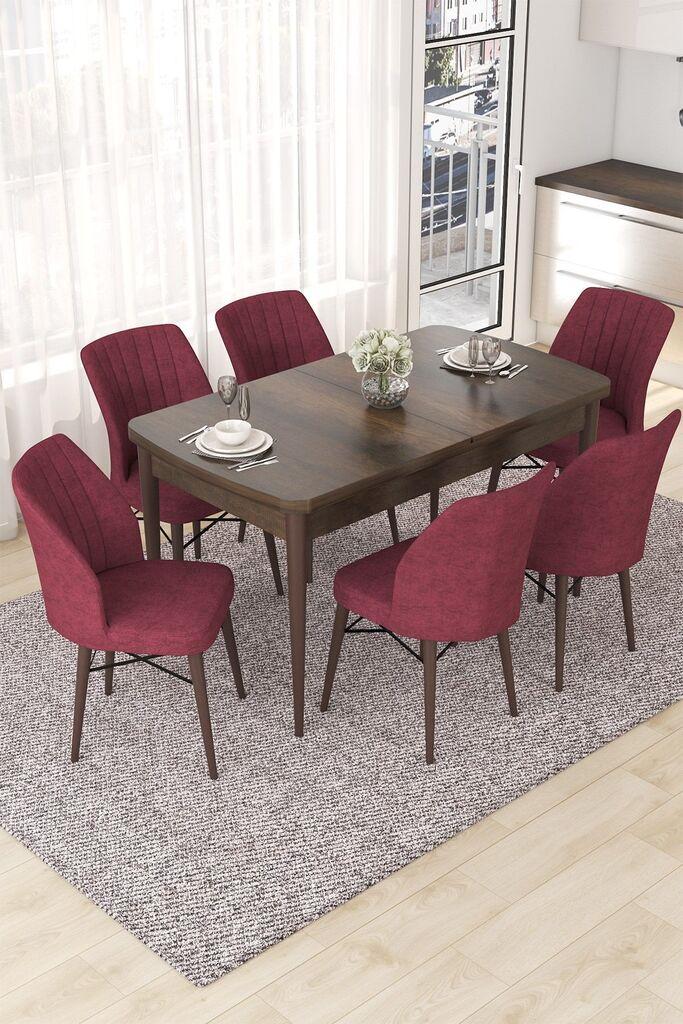 Hanah Home Set Trpezarijski sto i 6 stolica Nef, Bordo-smeđa