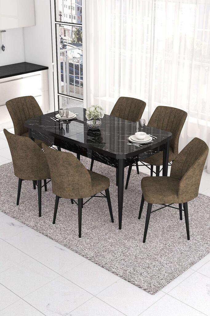Hanah Home Set Trpezarijski sto i 6 stolica Eva, smeđe-crna