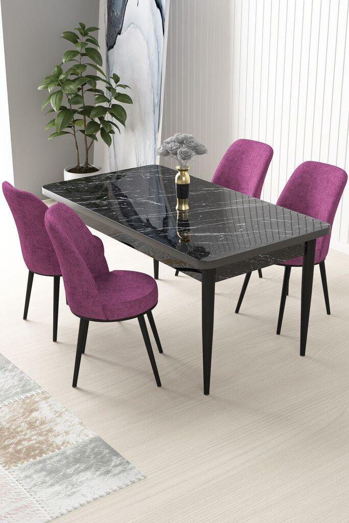 Hanah Home Set Trpezarijski sto i 4 stolice Nile, Ljubičasto-crna