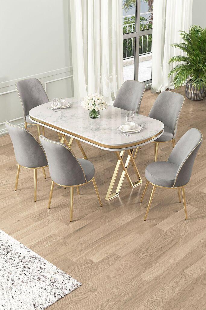 Hanah Home Set Trpezarijski sto i 6 stolica Lai, Sivo-bijela