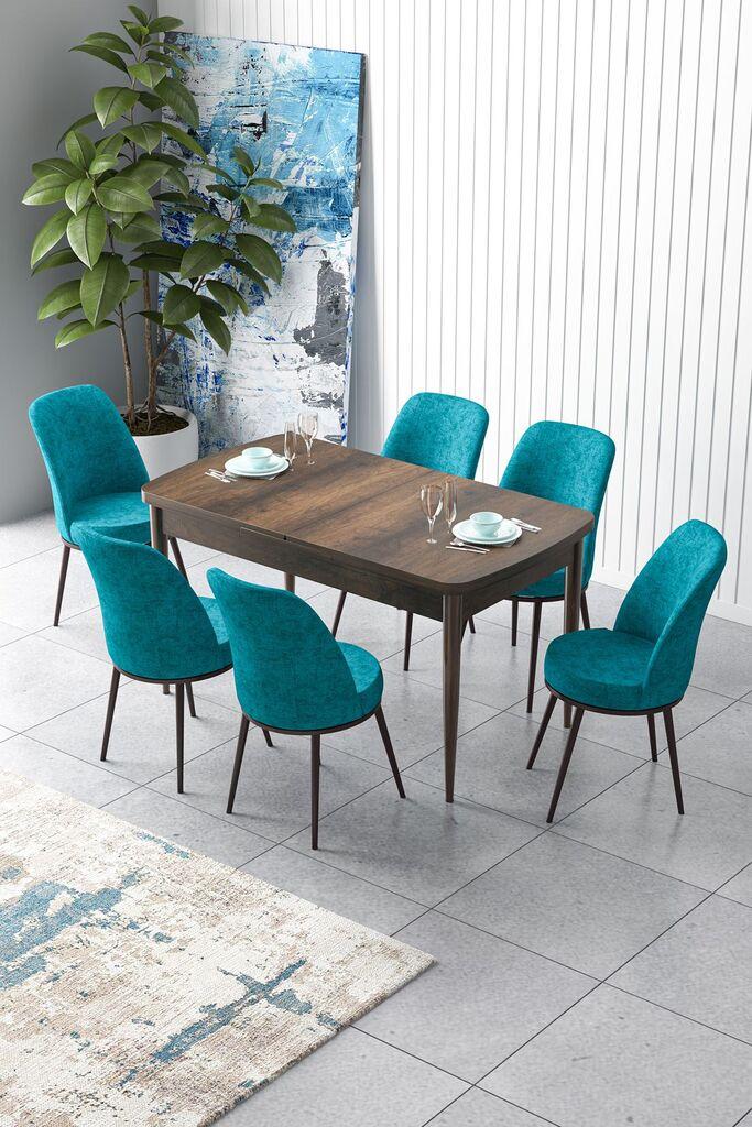 Hanah Home Set Trpezarijski sto i 6 stolica Zen, tirkizno-smeđa