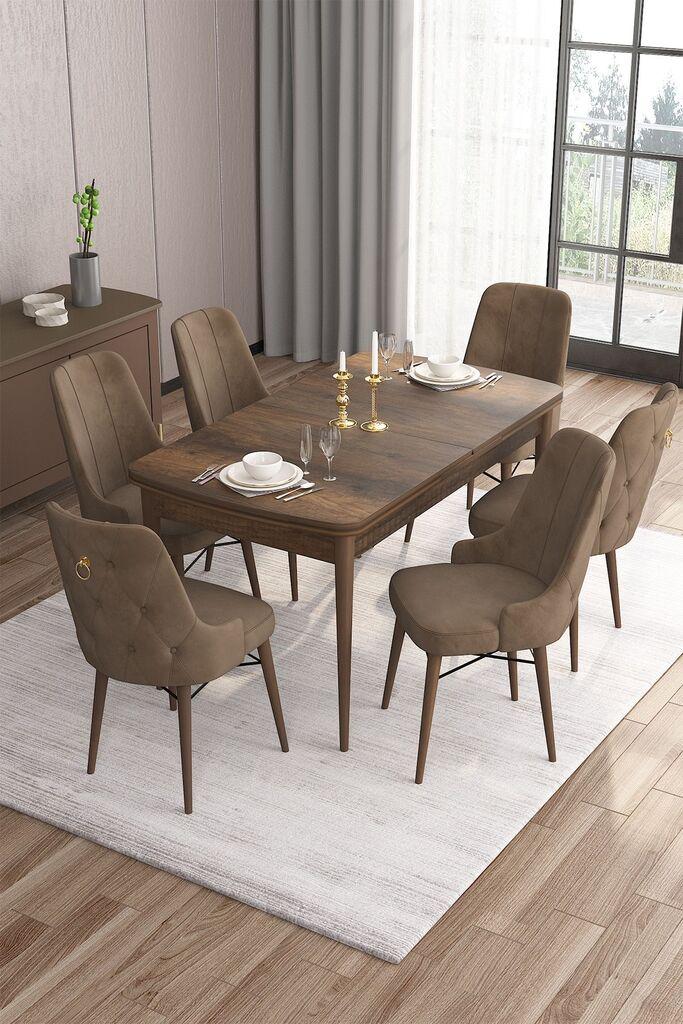 Hanah Home Set Trpezarijski sto i 6 stolica Are, smeđa