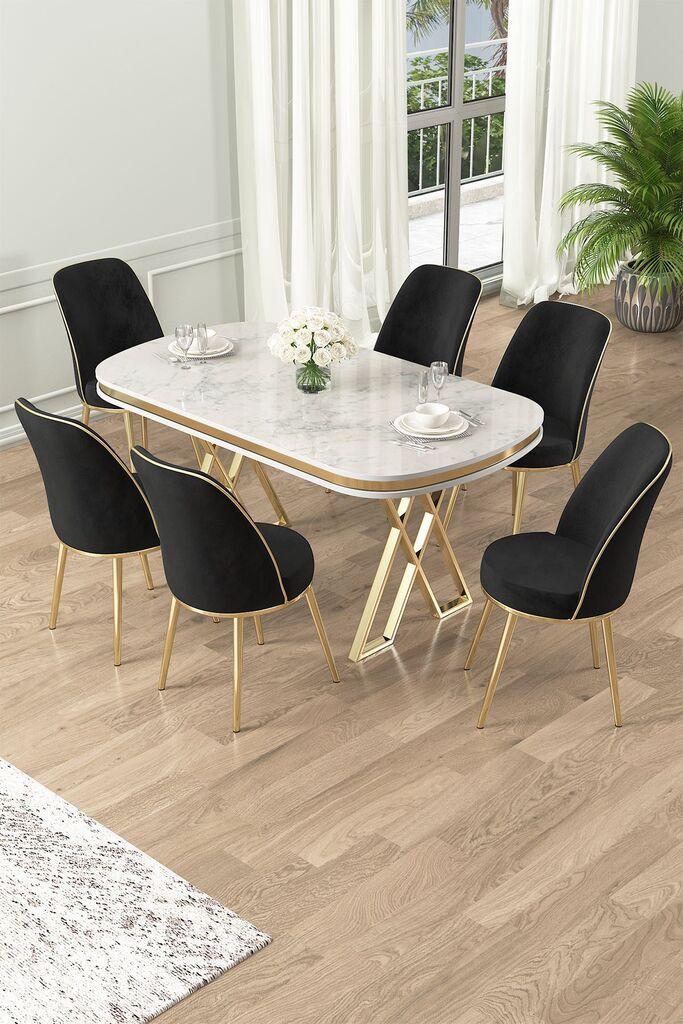 Hanah Home Set Trpezarijski sto i 6 stolica Lai, crno-bijela