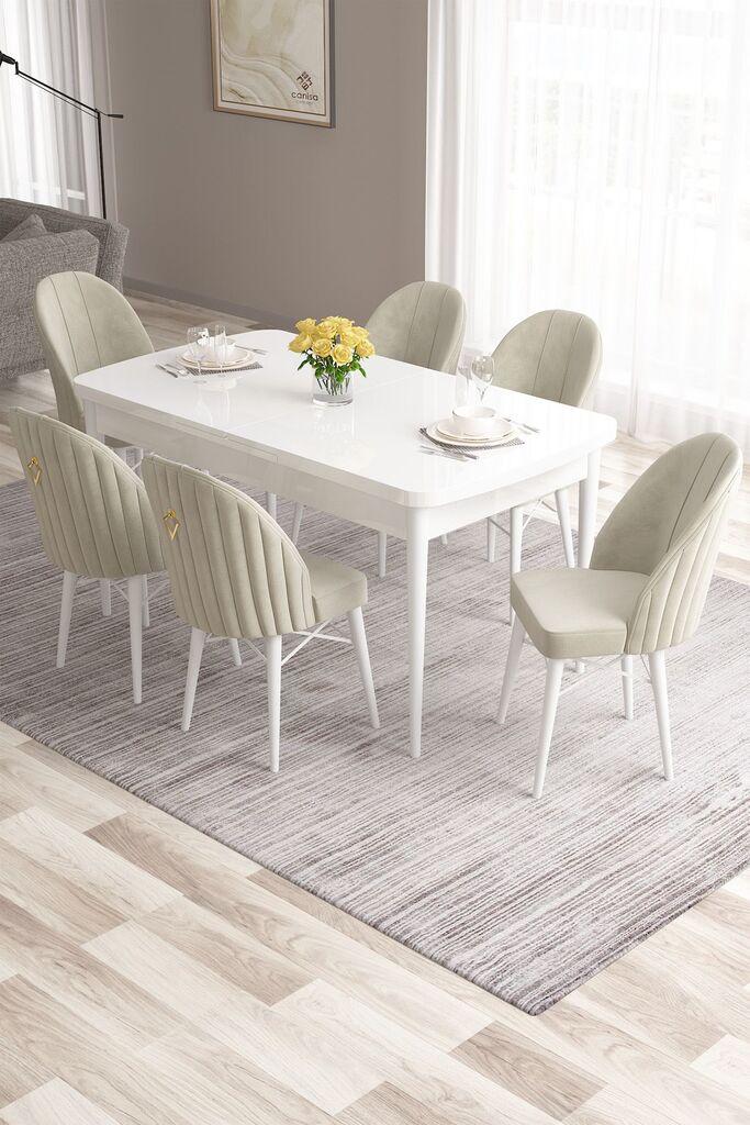 Hanah Home Set Trpezarijski sto i 6 stolica Roza, Krem-bijela