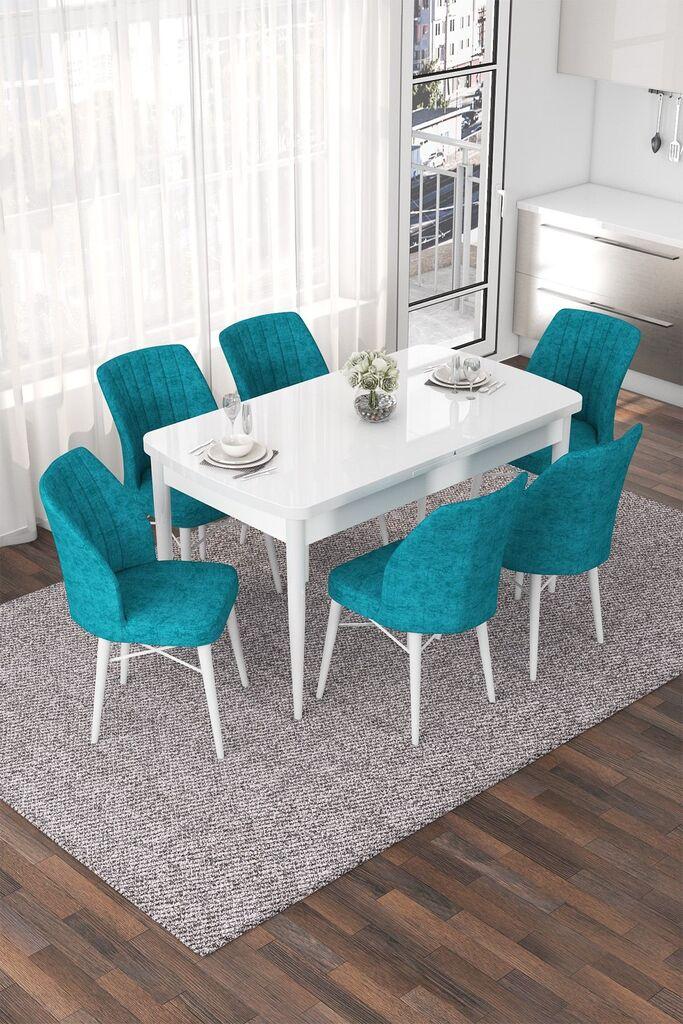 Hanah Home Set Trpezarijski sto i 6 stolica Nef, tirkizna i bijela