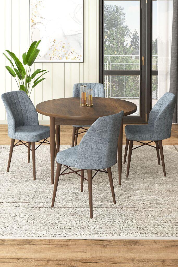 Hanah Home Set Trpezarijski sto i 4 stolice, sivo-smeđa