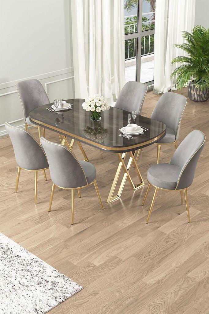 Hanah Home Set Trpezarijski sto i 6 stolica Lai, siva